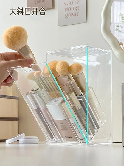 Makeup Brush Holder With Lid Acrylic Organizer Box Large Capacity Divider Storage Dust Free Fall 2025 Gift