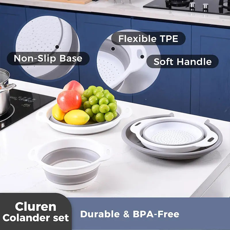 Foldable Colander Set Self-Draining Over Sink Kitchen Strainer Spring 2026 Easy Storage