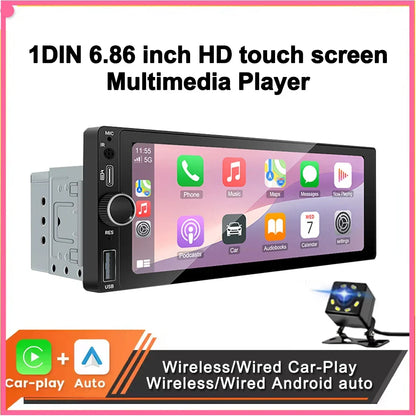 Car Stereo 6.86 Inch Touchscreen Universal MP5 Head Unit Fall 2025 Wireless CarPlay Android Auto