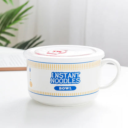 Instant Noodle Bowl Ceramic With Handle And Lid Large