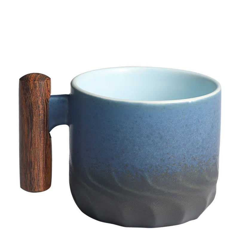 Espresso Cup Porcelain With Wooden Handle Handmade Vintage Mug, Fall 2025 Cozy Gift For Coffee Lovers