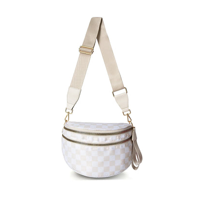 Versatile unisex crossbody bum bag – checkered nylon, box shape, travel and daily use