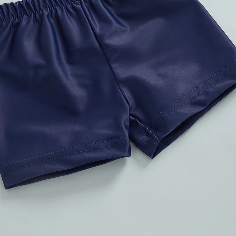 Blue colour version of the baby boys 3-piece zip rash guard swimwear set