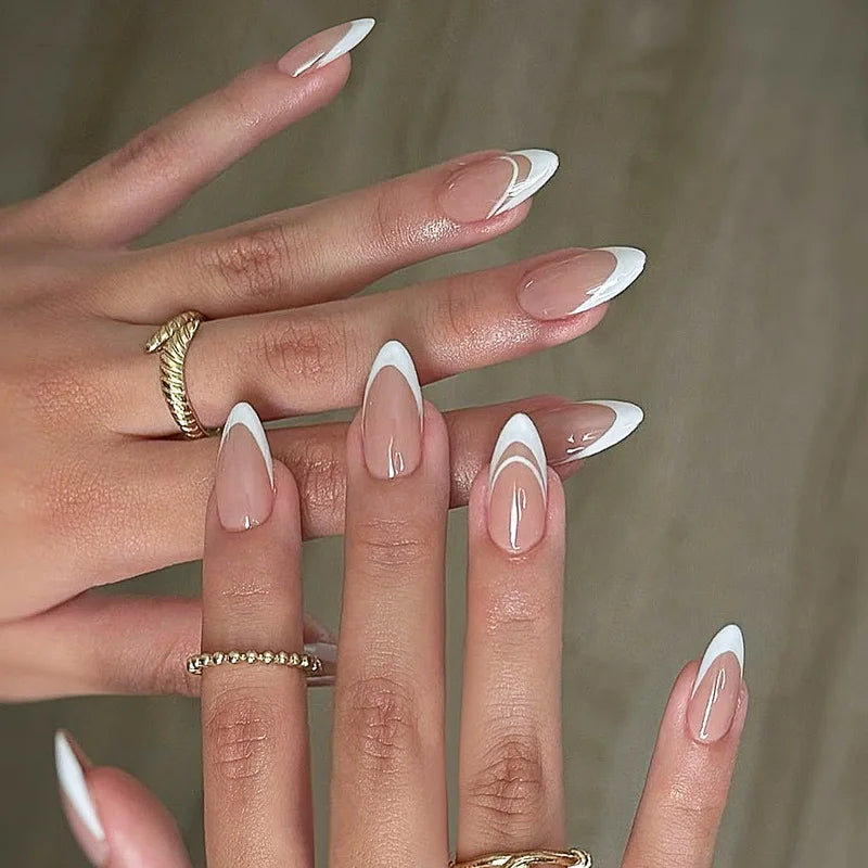 Press On Nails Short Square White Minimalist False Nail Tips Set Spring 2026 Reusable