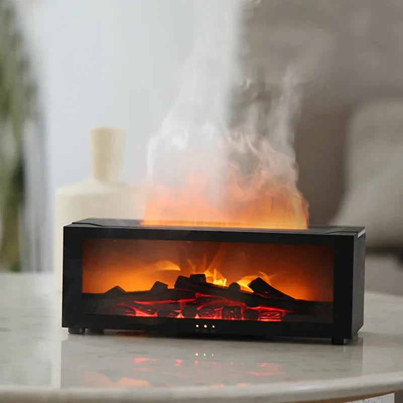 Essential Oil Diffuser Fireplace Flame Humidifier Colorful LED Aroma Mist Remote Timer USB Cozy Fall 2025 Gift