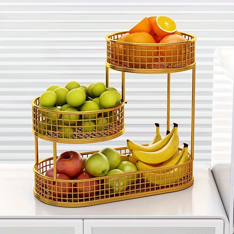 Fruit Basket Stand Three Tier Stainless Steel Mesh Organizer Fall 2026 Home Decor Space Saving