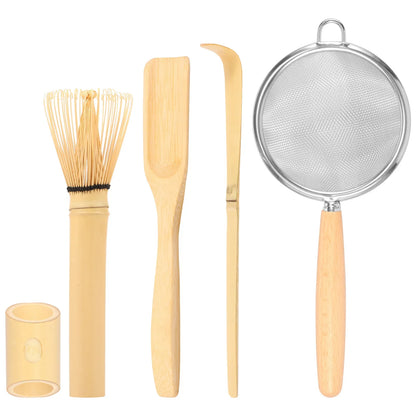Bamboo Matcha Whisk Set With Holder Scoop Sifter Starter