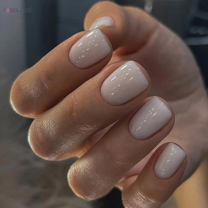 Press On Nails Short Square White Minimalist False Nail Tips Set Spring 2026 Reusable