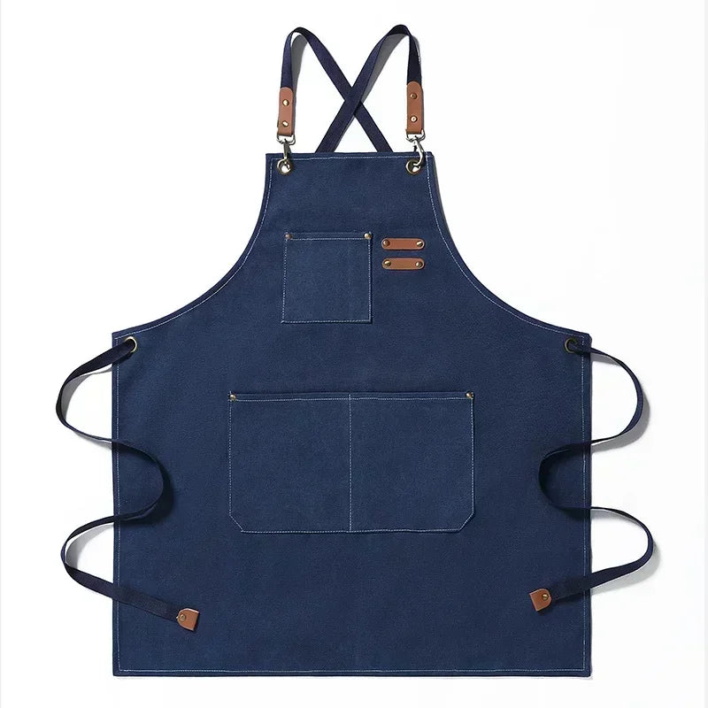 Canvas Apron Adjustable Crossback Work Apron For Kitchen Chef Restaurant Cafe Fall 2025 Durable Pockets