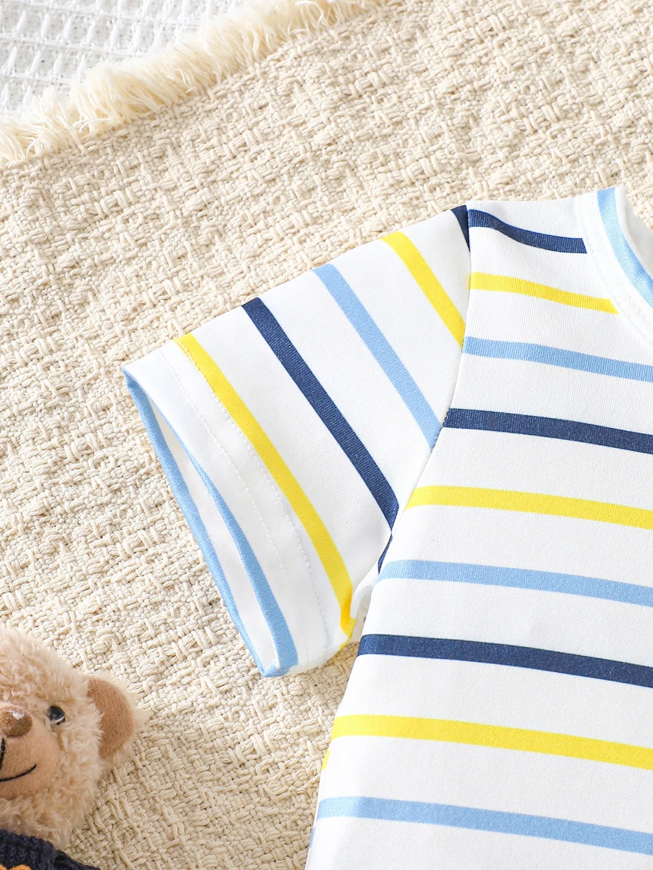 Casual kids summer outfit with denim dungarees