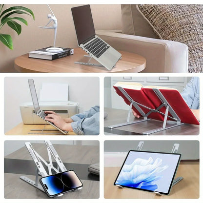 Portable Adjustable Aluminum Laptop Stand with Accessories - 6-Level Height, Anti-Slip Design, Enhanced Ventilation for 8-16" Laptops