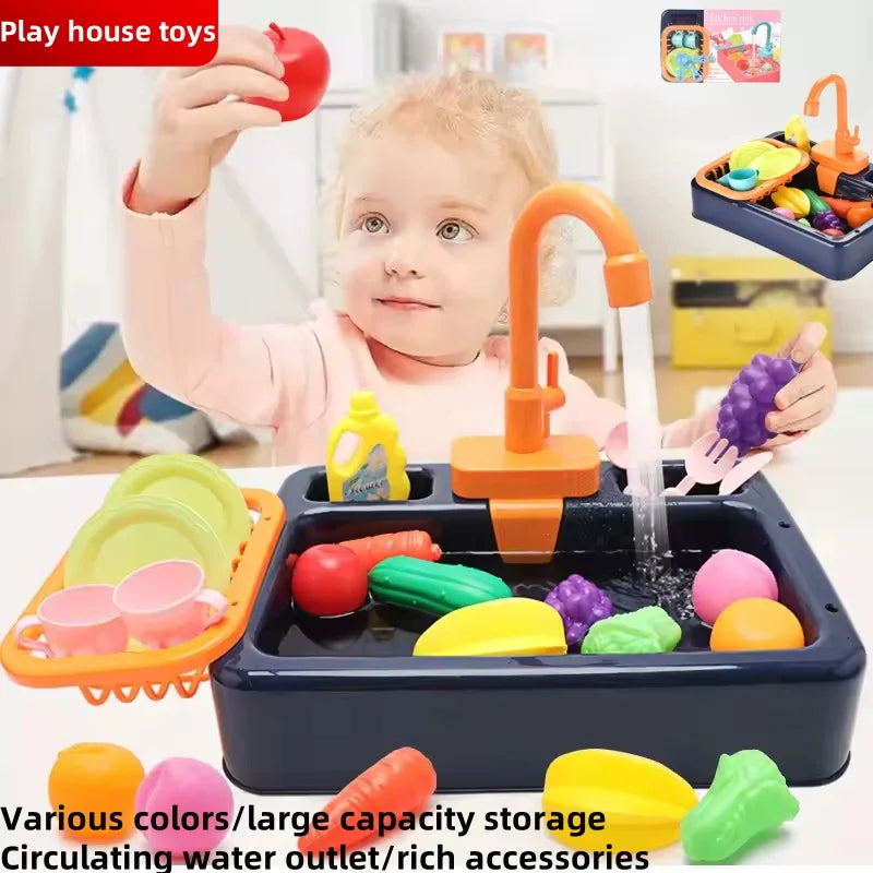 Kids Play Kitchen Sink Set with Water Circulation System for Educational Role Play and Imaginative Fun