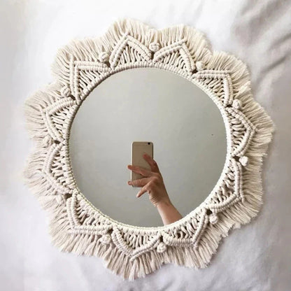 Macrame Mirror Set Cotton Fringe Boho Wall Hanging Mirrors Fall 2025 Cozy Nursery Home Decor Gift