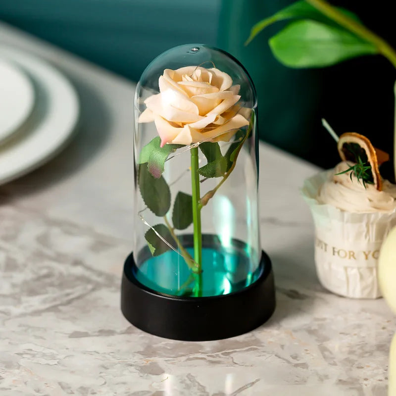LED Rose Glass Cover Ornament - Romantic Valentine's Day Gift and Wedding Decor