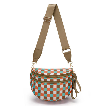 Versatile unisex crossbody bum bag – checkered nylon, box shape, travel and daily use