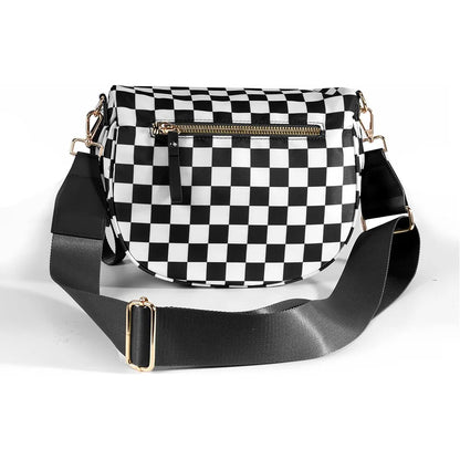 Casual women's checkered crossbody shoulder bag – high-capacity sling bag with adjustable strap