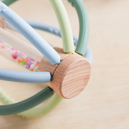 Baby Rattle Silicone Teether Wooden Newborn Sensory Toys