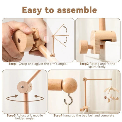 Wooden Crib Mobile Bracket Newborn Sensory Toys Soothing