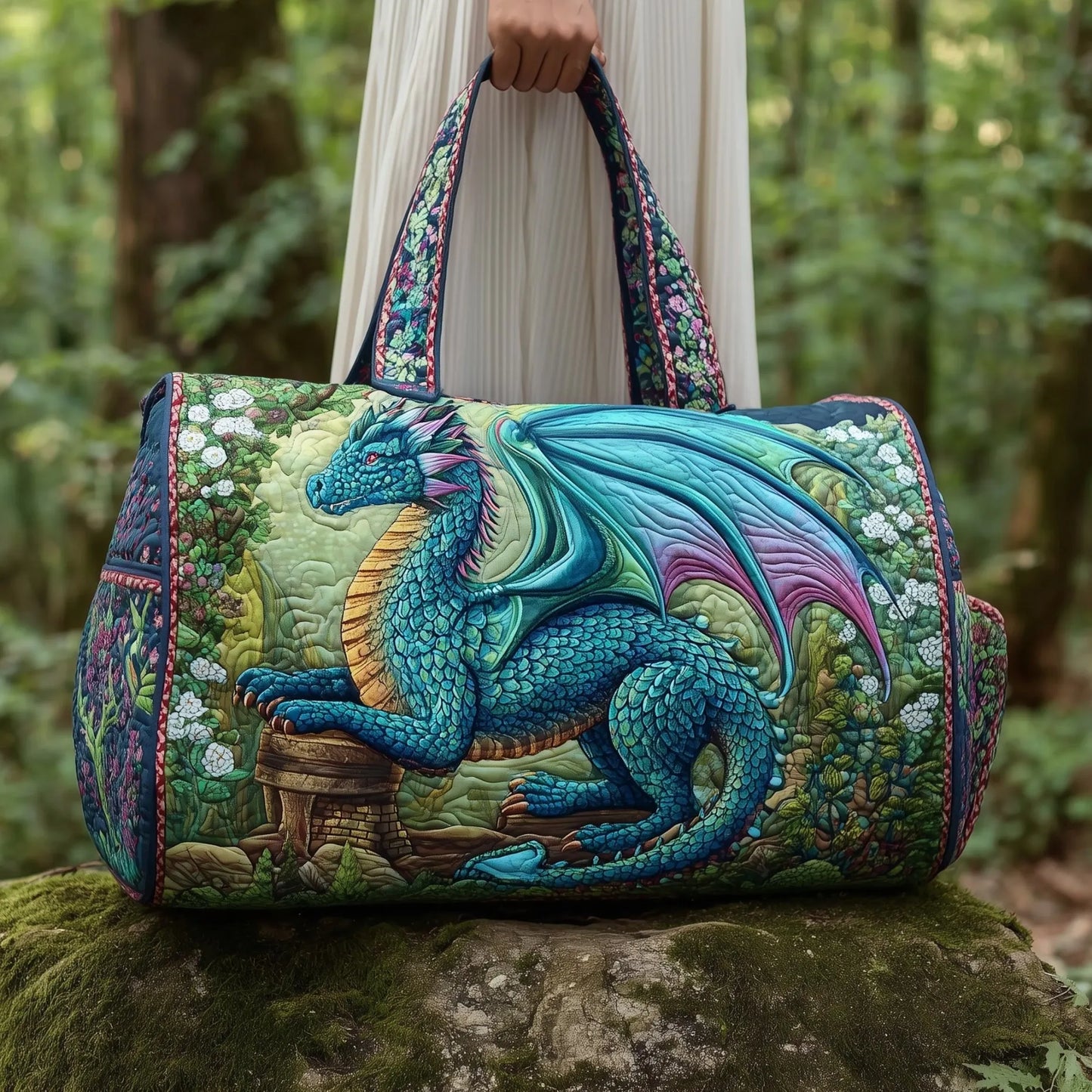 Lightweight women's travel tote bag - quilted, 3D-printed fabric, for travel, beach, camping