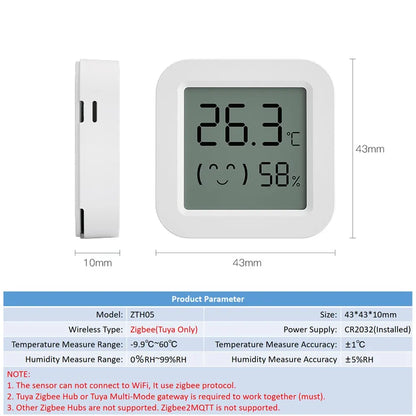 Tuya ZigBee Temperature Humidity Sensor with LCD Screen for Smart Home - Works with Alexa, Google Home, Smart Life App