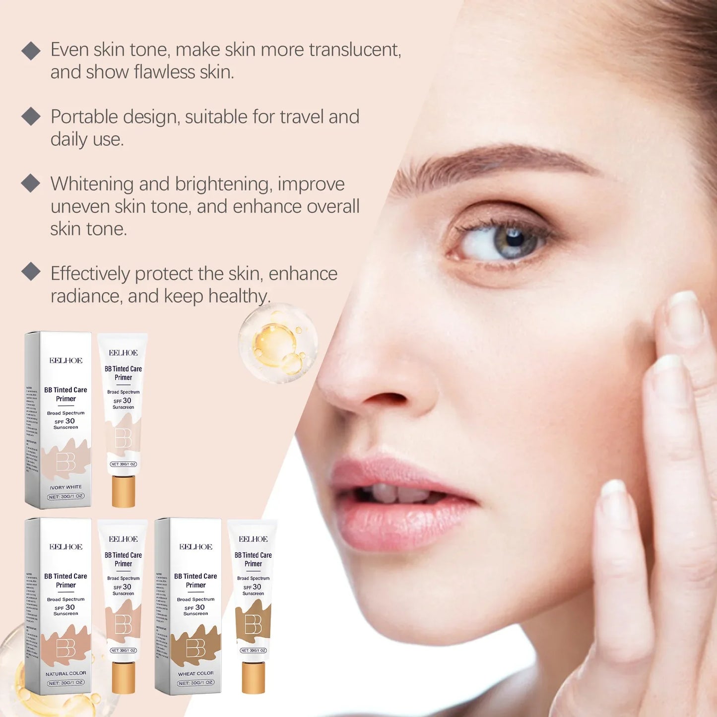 BB Cream Makeup Foundation Primer Waterproof SPF 30 Sunscreen Full Coverage Concealer Glow Brightening TikTok Viral