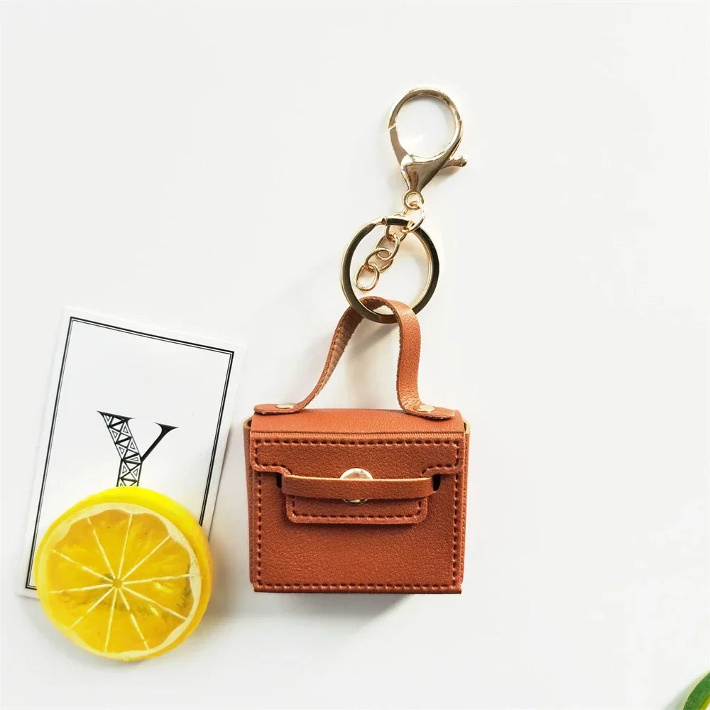 1+1 Free Birkin Inspired Mini Hand Bag - Solid Color PU Leather Coin Bag Keychain Charm