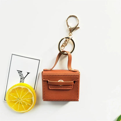 1+1 Free Birkin Inspired Mini Hand Bag - Solid Color PU Leather Coin Bag Keychain Charm