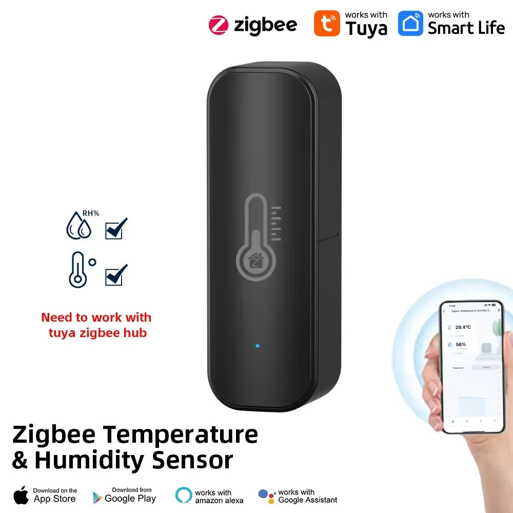 Tuya ZigBee Smart Temperature and Humidity Sensor Battery Powered for Smart Home Security with Alexa and Google Home
