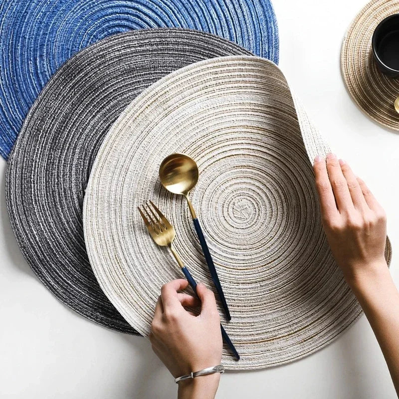 6pcs Round Woven Ramie Placemats - Non-Slip Table Mats for Dining, Kitchen & Cafe Use