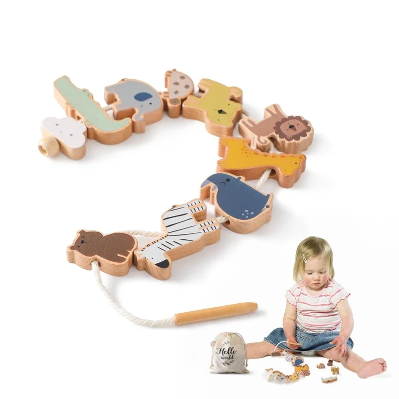 Variant image for Wooden Stacking Toy Set for Babies and Toddlers, Montessori Animal Threading Toy, Educational Fine Motor Skills Development-2