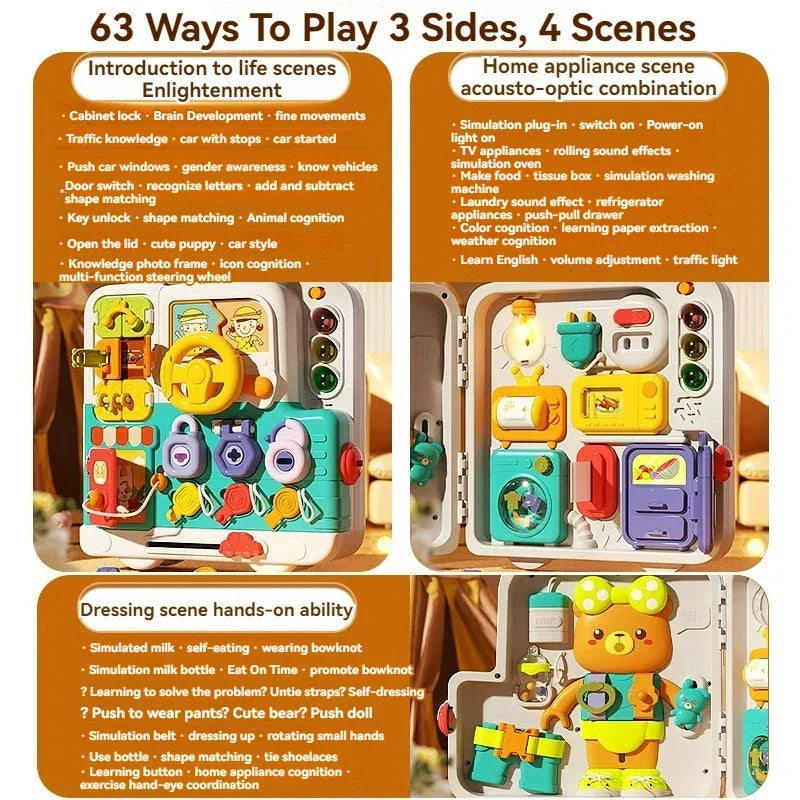 Busy Board 63 In 1 Montessori Sensory Toy Travel Friendly With Music Lights Switches Early Learning Play 2025