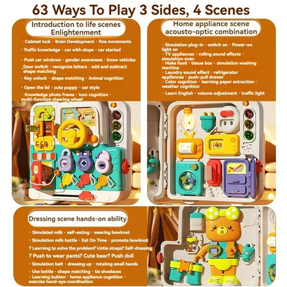 Busy Board 63 In 1 Montessori Sensory Toy Travel Friendly With Music Lights Switches Early Learning Play 2025