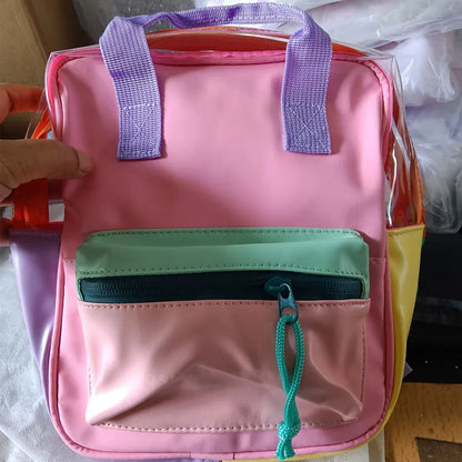 Translucent Backpack Patchwork Color Mini Jelly Backpack Back to School 2025 Adjustable Shoulder Strap Everyday Cute Bag