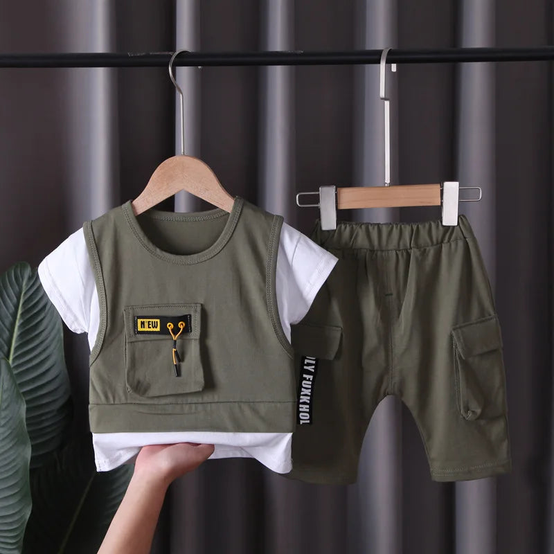 Boys summer casual t-shirt and shorts sportswear set