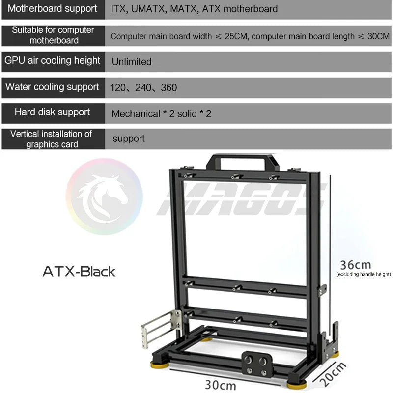 Open Frame PC Case Modular ATX MATX ITX Aluminum Rack