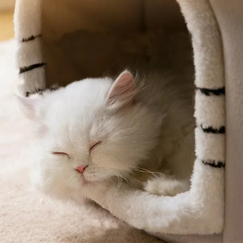 Cat Bed Foldable Cave House Plush Kennel Winter 2025 Cozy Washable Hideaway For Small Dogs And Cats