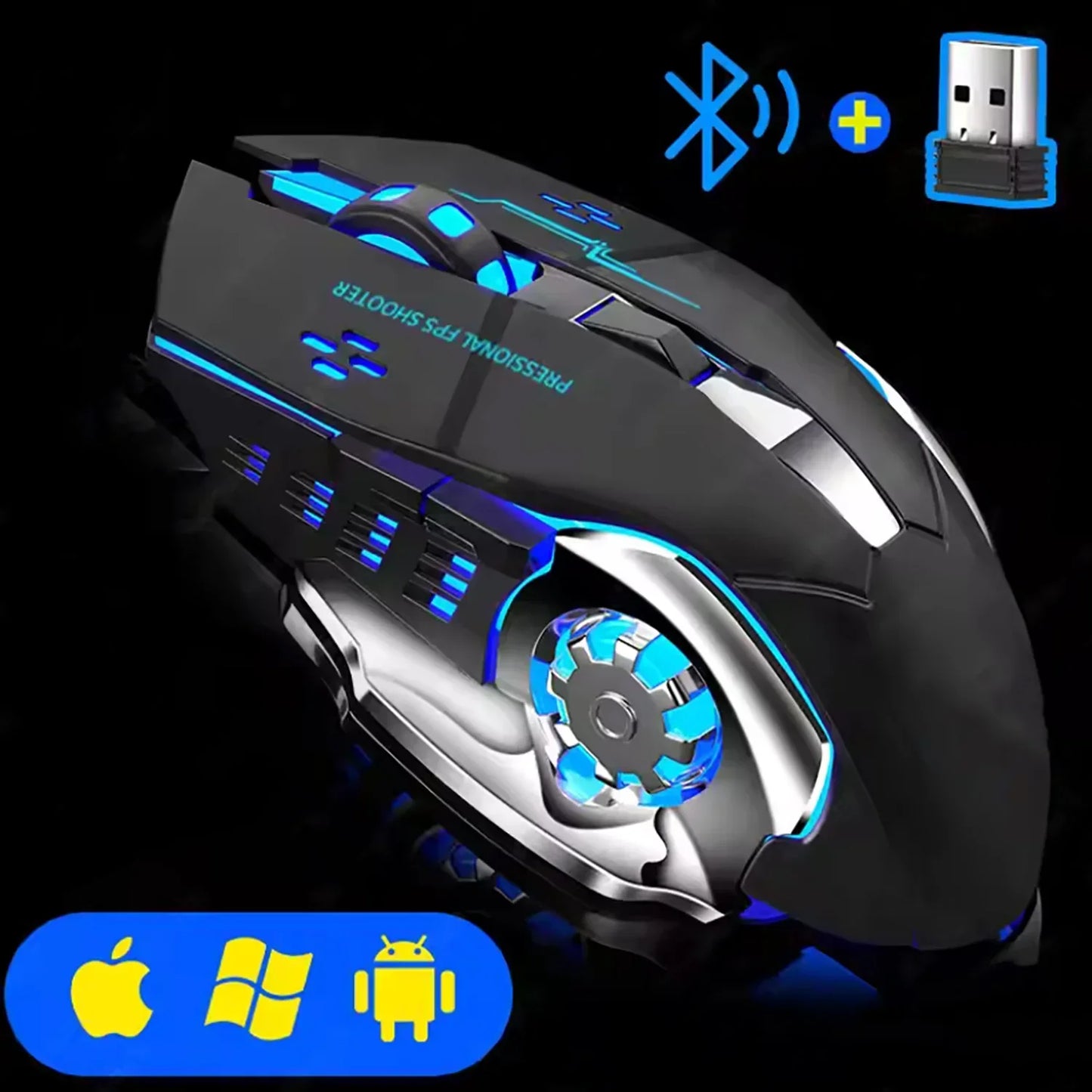 Wireless Rechargeable Gaming Mouse Bluetooth Silent Backlit