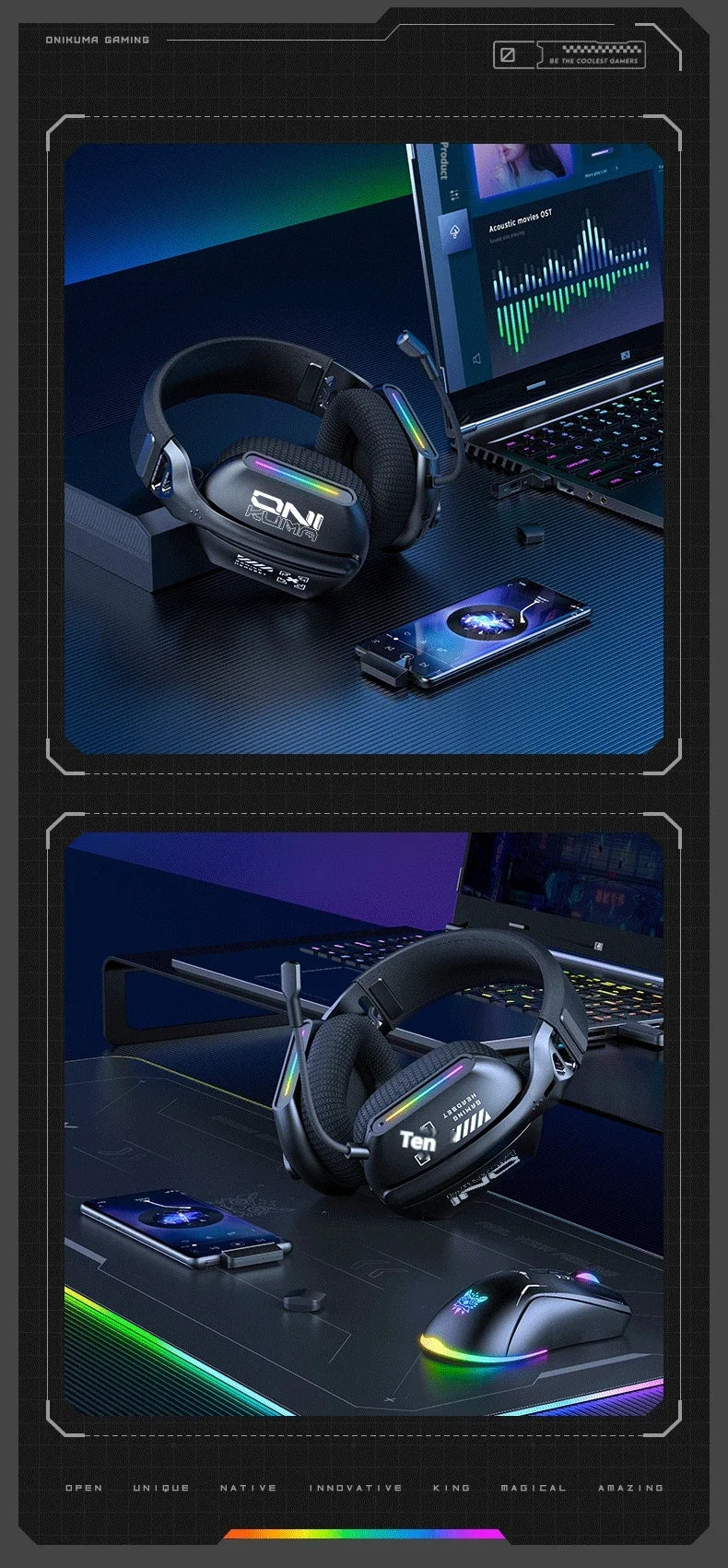 Wireless Gaming Headset Tri Mode Bluetooth Wired Immersive