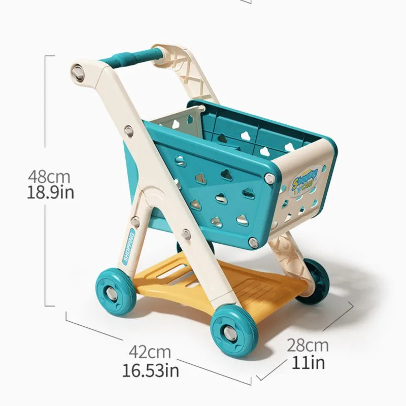 Shopping Cart Toy Push Along Grocery Trolley Kids Pretend Play Supermarket Back To School 2025 Early Education Gift