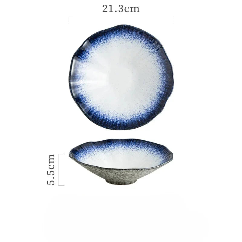 Japanese Ceramic Noodle Bowl Lotus Pattern Salad Bowl