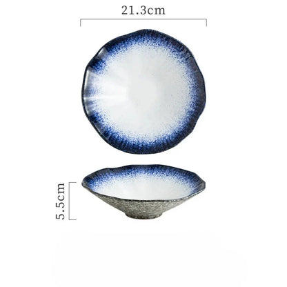 Japanese Ceramic Noodle Bowl Lotus Pattern Salad Bowl