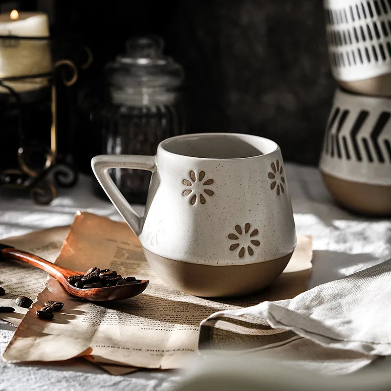 Ceramic Mug Hand Painted Large Capacity Retro Coffee Cup Fall 2025 Artisanal Breakfast Gift