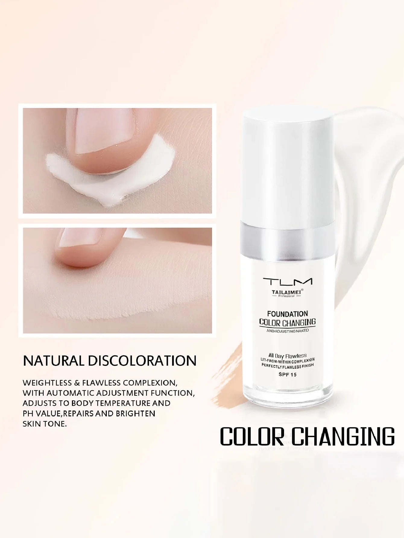 Color-Changing Liquid Foundation with SPF - Long-Lasting Waterproof Oil-Control Sunscreen Cream 30ml