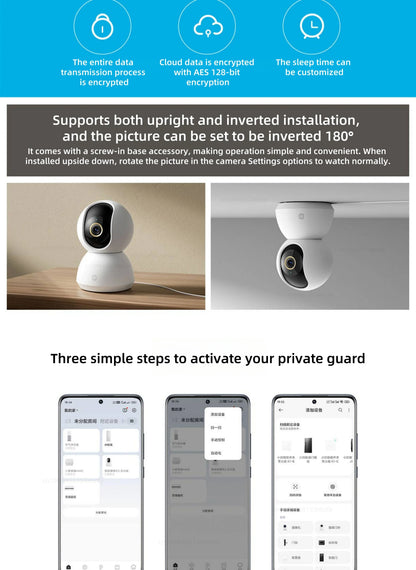 Smart Home Security Camera 2K PTZ 3MP Night Vision AI