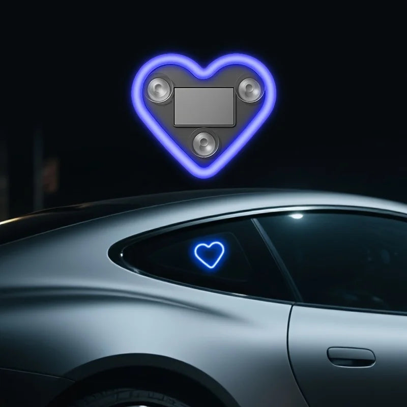 Car Window Neon Light Heart Shaped LED Interior Lamp TikTok Viral Fall 2026 Solar Powered Wiring Free