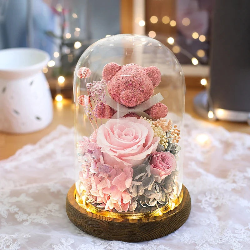 Eternal Preserved Rose Gift Box with Teddy Bear – A Thoughtful Valentine's Day Surprise for Her