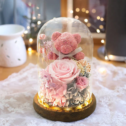 Eternal Preserved Rose Gift Box with Teddy Bear – A Thoughtful Valentine's Day Surprise for Her
