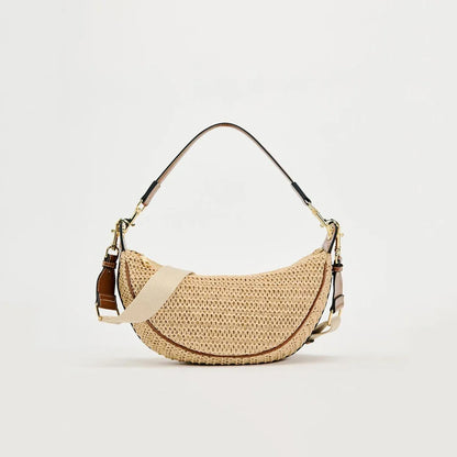 Lightweight women's woven straw shoulder bag – hobo style, crossbody, for beach & summer