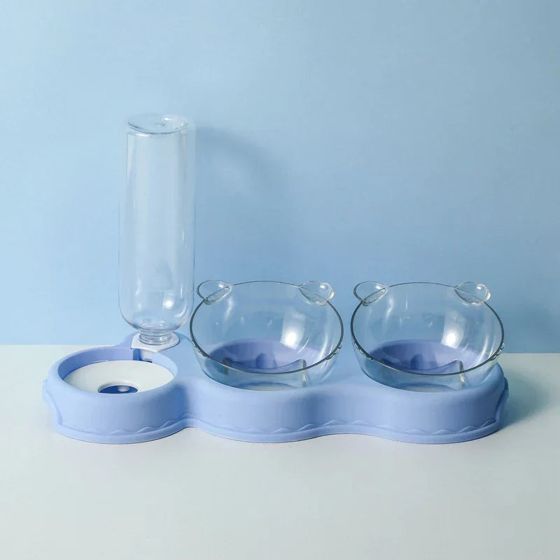 Raised Pet Feeding Station Tilted 3-Bowl Design With 500ML Water Bottle Fall 2025 Ergonomic Spine Protection