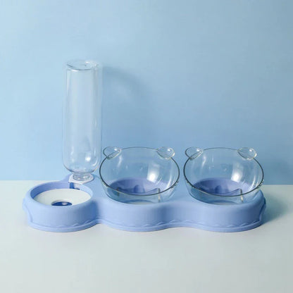Raised Pet Feeding Station Tilted 3-Bowl Design With 500ML Water Bottle Fall 2025 Ergonomic Spine Protection
